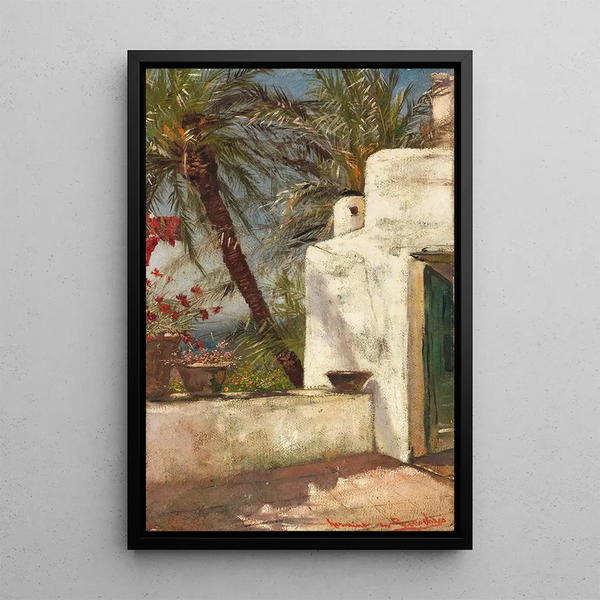 Terrace of Palms in Capri - Hermione von Preuschen — framed artwork on a wall