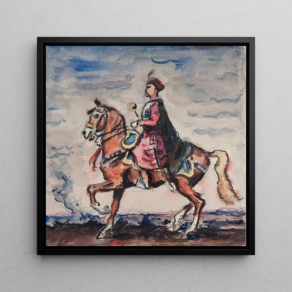 Hetman on horseback Bohdan Zenobi Chmielnicki 1595-1657 - Ivan Ivanec — framed artwork on a wall