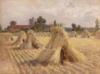 Les meules de maïs près de l'église de Bray - Heywood Hardy — artwork view