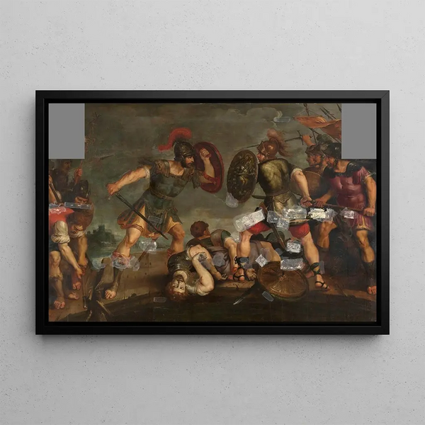 Horatius Coclès at the Sublicius Bridge - Hieronymus Francken II — framed artwork on a wall