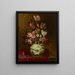 a still life with flowers in a porcelain vase on a draped table - Hieronymus Wechinger — framed artwork on a wall