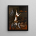 Hunting still life painting with a hare - Hinrich Stravius — framed artwork on a wall