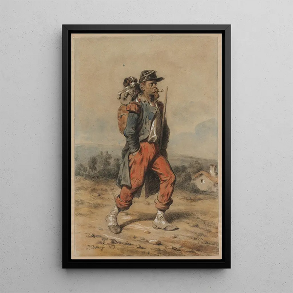 Soldier with Dog - Hippolyte Bellangé — framed artwork on a wall