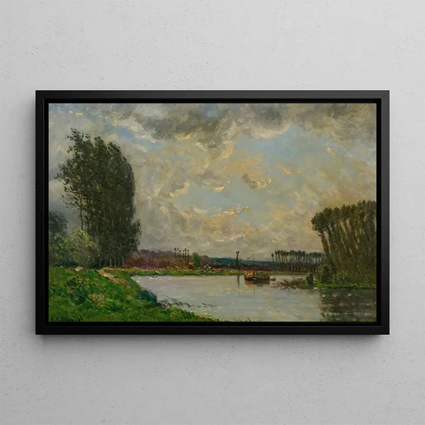 Boat on the Oise - Hippolyte Camille Delpy — framed artwork on a wall