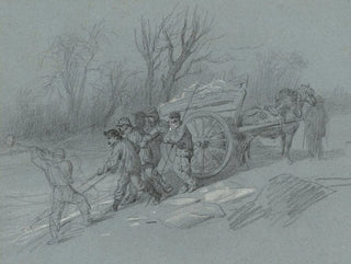 Workers gathering ice at the water's edge - Hippolyte Lalaisse — artwork view