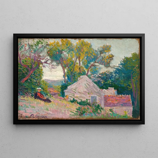 Woman in a landscape - Hippolyte Petitjean — framed artwork on a wall