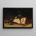 Orientalist still life with a Quran - Hippolyte Pierre Delanoy — framed artwork on a wall