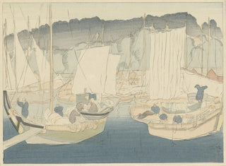 Bateaux dans le port de Shiogama - Hirafuku Hyakusui — artwork view