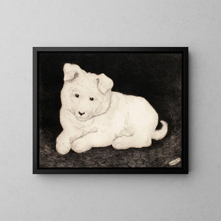 Puppy white Sneggie - Hjalmar Hagelstam — framed artwork on a wall