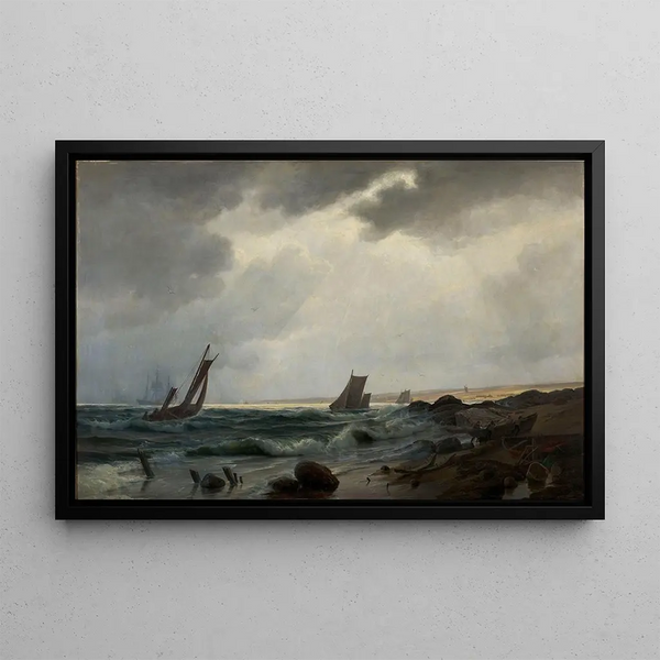 Coastal Scene Painting north of Aarsdale - Holger Drachmann — framed artwork on a wall