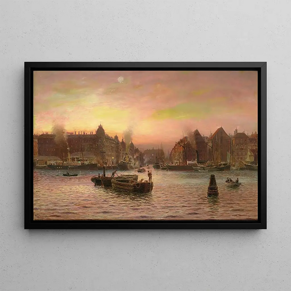 Parti de Nyhavn vu de la place commerciale groenlandaise après le coucher du soleil - Holger Lübbers — framed artwork on a wall