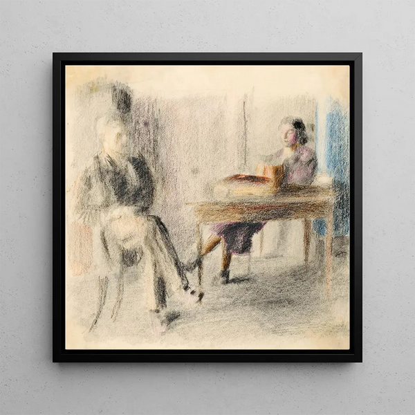 Man and woman at the table in a kitchen amdenoise - Otto Meyer-Amden — wall display of the artwork
