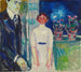 a man and woman near the window with potted plants - Edvard Munch — artwork view