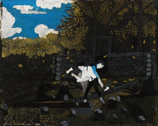 Abraham Lincoln and his father building their cabin on Pigeon Creek - Horace Pippin — artwork view