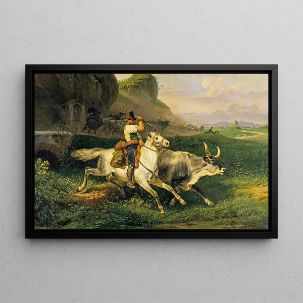 a Roman shepherd leading livestock - Horace Vernet — framed artwork on a wall