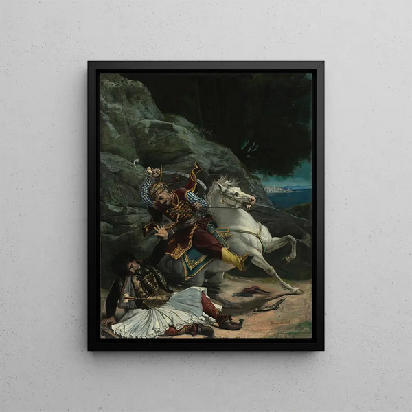 Combat between a Greek and a Turk - Horace Vernet — framed artwork on a wall