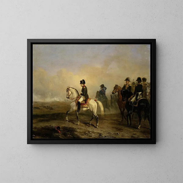 L'Empereur Napoléon Ier et son état-major à cheval - Horace Vernet — framed artwork on a wall