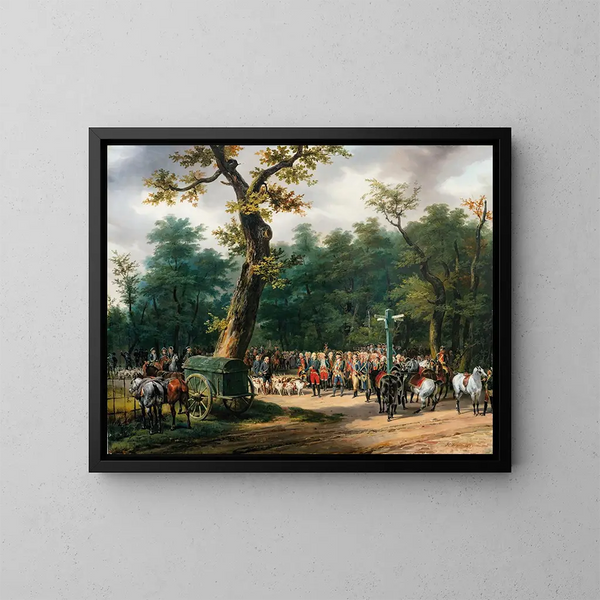 The Last Hunt of Louis XVI at Fontainebleau - Horace Vernet — framed artwork on a wall
