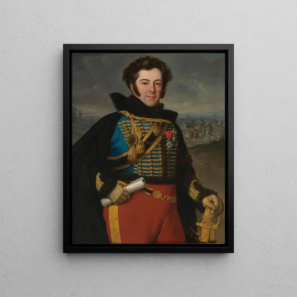 Portrait of Colonel Auguste Frédéric Bon Amour Marquis de Talhout - Horace Vernet — framed artwork on a wall
