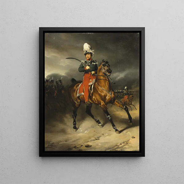 Portrait Painting of Jean Georges Schickler, Commander of the Cantonal Squadron of Basel - Horace Vernet — framed artwork on a wall