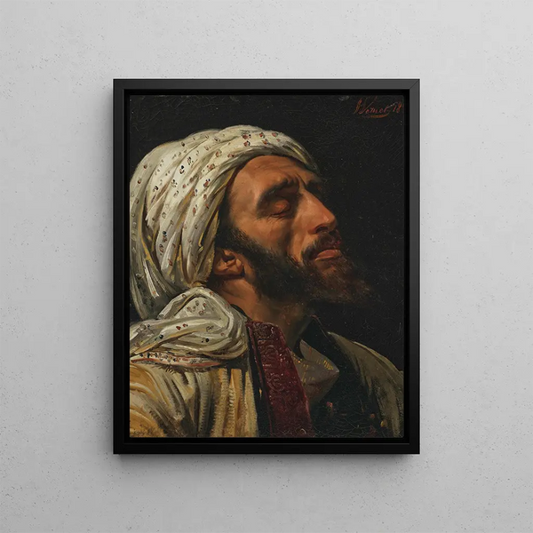 Portrait of an Arab man - Horace Vernet — framed artwork on a wall