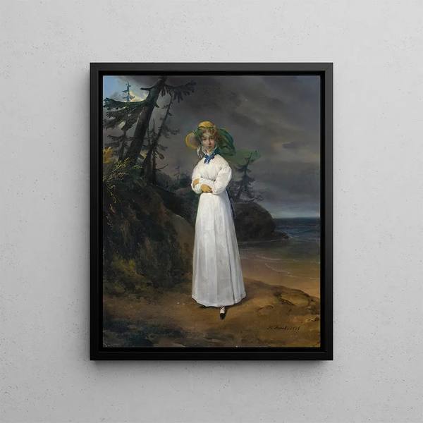 Portrait of the Countess Jean Henri Louis Greffulhe and Marie Françoise Célestine de Vintimille du Luc later Countess Philippe Paul de Ségur 1787 1862 in a landscape - Horace Vernet — framed artwork on a wall