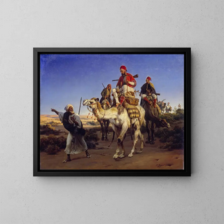 L'artiste et ses compagnons voyageant dans le désert - Horace Vernet — framed artwork on a wall