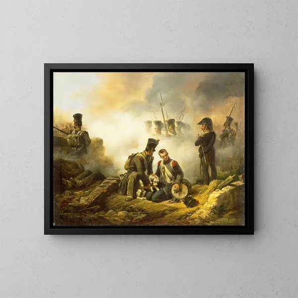 The wounded regiment dog - Horace Vernet — framed artwork on a wall