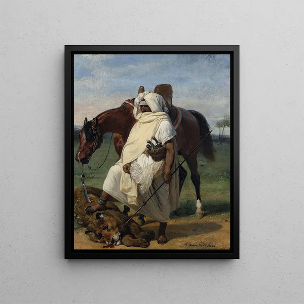The lion hunter - Horace Vernet — framed artwork on a wall