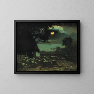 Moon over the sheep park - Horatio Walker — framed artwork on a wall