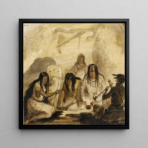 Indian Hospitality Conversation with Signs - Alfred Jacob Miller — framed artwork on a wall