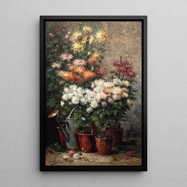 Chrysanthemums - Hubert Bellis — framed artwork on a wall