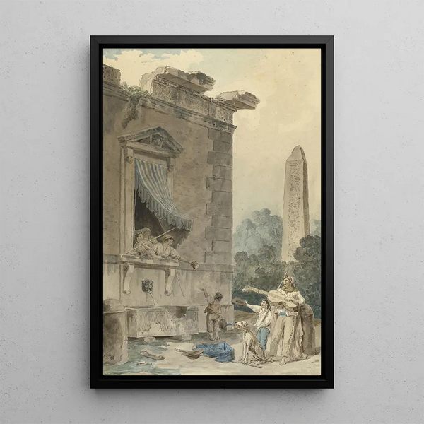 Charitable Ladies - Hubert Robert — framed artwork on a wall