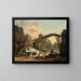a Drawing of a person drawing the wooden bridge in Mrville park - Hubert Robert — framed artwork on a wall