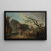 La Cascade, a rocky hill with a peasant woman and a child near a waterfall and boys resting near a lightning-struck tree - Hubert Robert — framed artwork on a wall