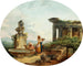 Landscape painting with washerwomen at a fountain - Hubert Robert — artwork view