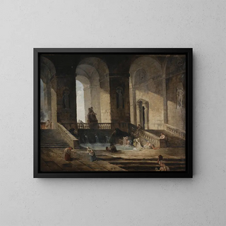 Lavandières dans une architecture romaine - Hubert Robert — framed artwork on a wall