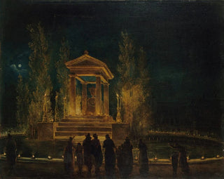 The Provisional Mausoleum of Jean-Jacques Rousseau on the Tuileries Basin before the translation of his ashes to the Pantheon, night of October 10 to 11, 1794 - Hubert Robert — artwork view