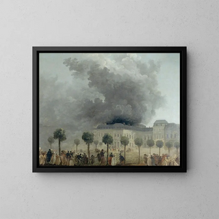 L'incendie de l'Opéra seen from the gardens of the Palais-Royal on June 8, 1781 - Hubert Robert — framed artwork on a wall