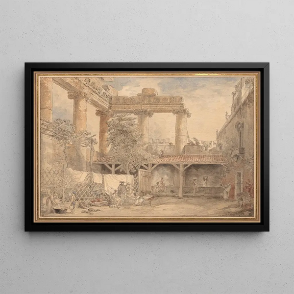 Roman ruins, Villa Pamphili - Hubert Robert — framed artwork on a wall