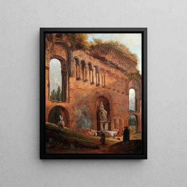 Ruins romaines avec blanchisseuses - Hubert Robert — framed artwork on a wall