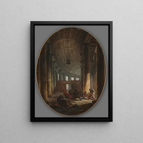 La colonnade de Saint-Pierre de Rome pendant le conclave - Hubert Robert — framed artwork on a wall