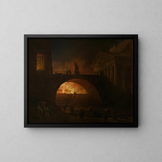 L'incendie de Rome - Hubert Robert — framed artwork on a wall