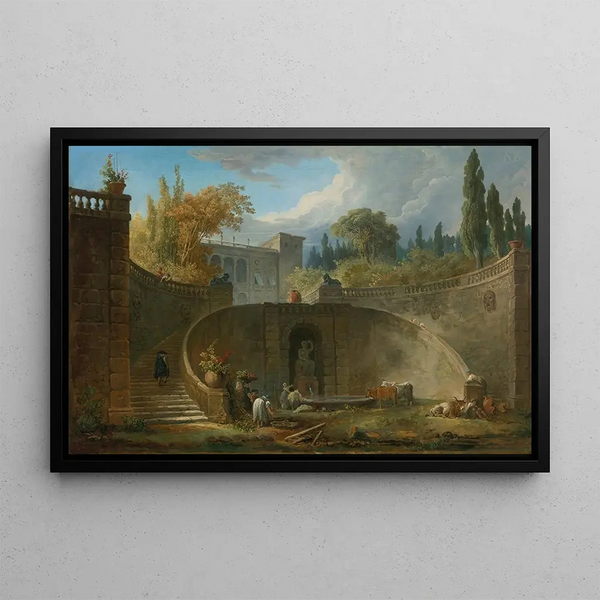 Villa Farnèse with Gardens in Caprarola - Hubert Robert — framed artwork on a wall