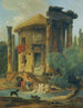 Lavandières au bord d'une rivière sous un temple circulaire en ruine - Hubert Robert — artwork view