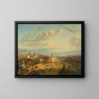 Constantinople painting from the Beyazit fire tower - Hubert Sattler — framed artwork on a wall