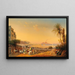 Naples painting, an animated scene on the promenade at dusk with Mount Vesuvius in the background - Hubert Sattler — framed artwork on a wall