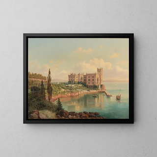 View of Miramare Castle near Trieste - Hubert Sattler — framed artwork on a wall