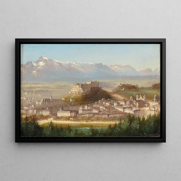 View of Salzburg - Hubert Sattler — framed artwork on a wall