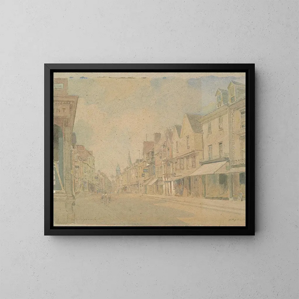 Street scene painting in England - Hugh Bellingham-Smith — framed artwork on a wall